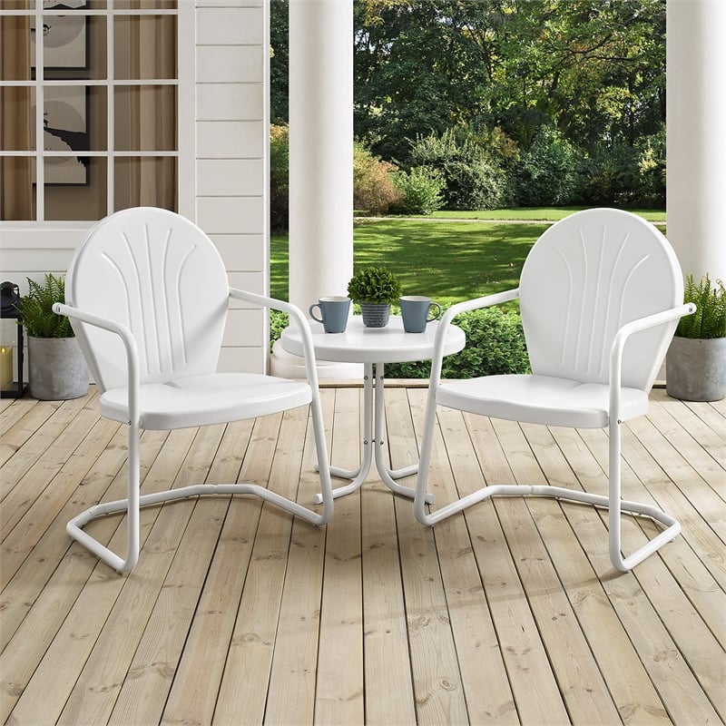 Pemberly Row 3 Metal Outdoor Seating Set in White