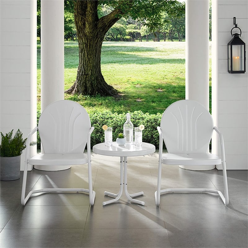 Pemberly Row 3 Metal Outdoor Seating Set in White