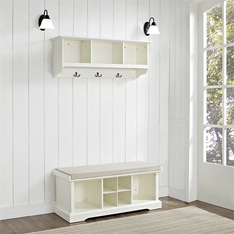 Pemberly Row 2 Piece Entryway Bench and Shelf Set in White Cymax Business