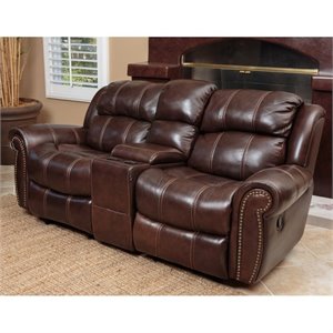 Pemberly Row Leather Reclining Loveseat in Brown