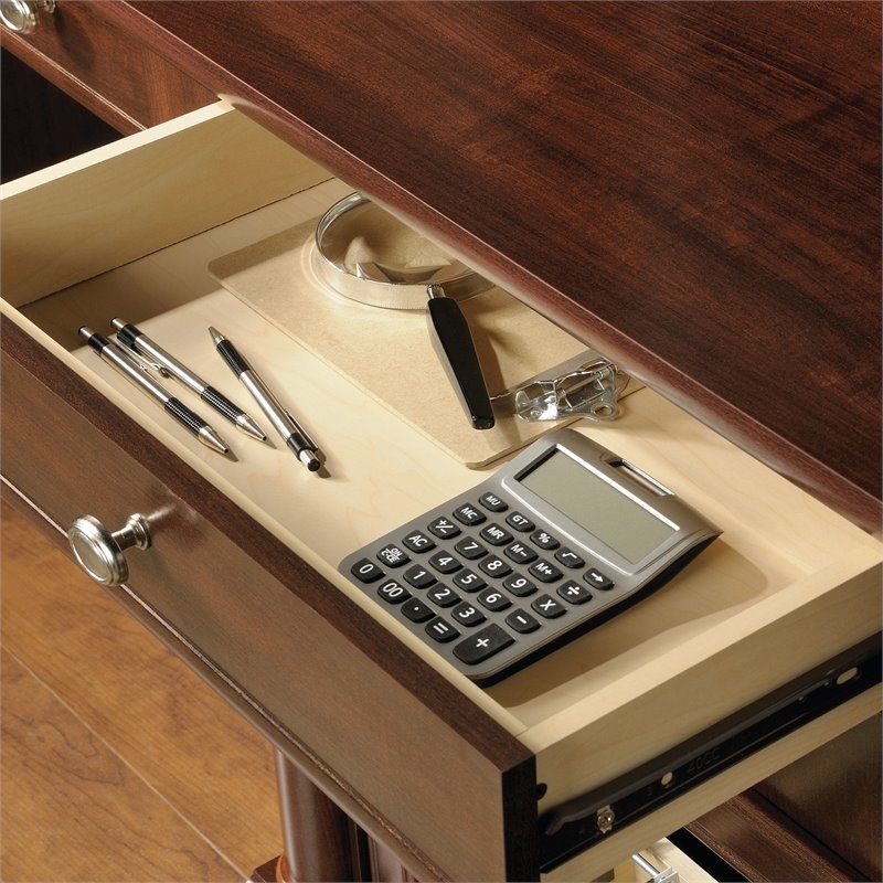 Pemberly Row Contemporary Wood Computer Desk with Hutch in Cherry