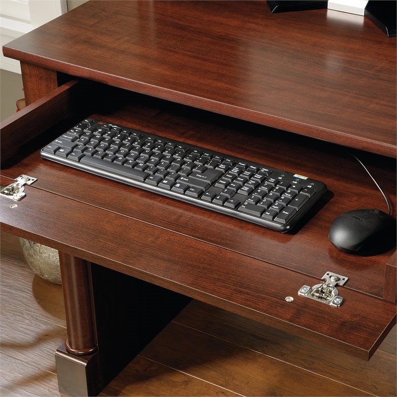 Pemberly Row Contemporary Wood Computer Desk with Hutch in Cherry
