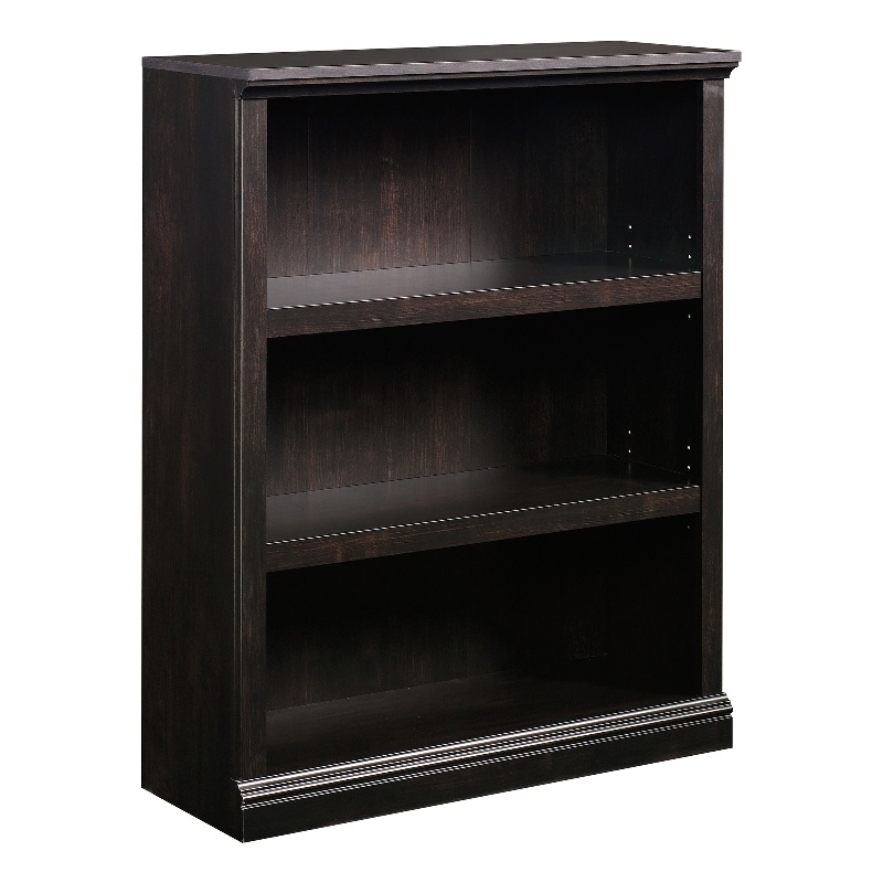 Pemberly Row 3 Shelves Transitional Wood Bookcase in Estate Black