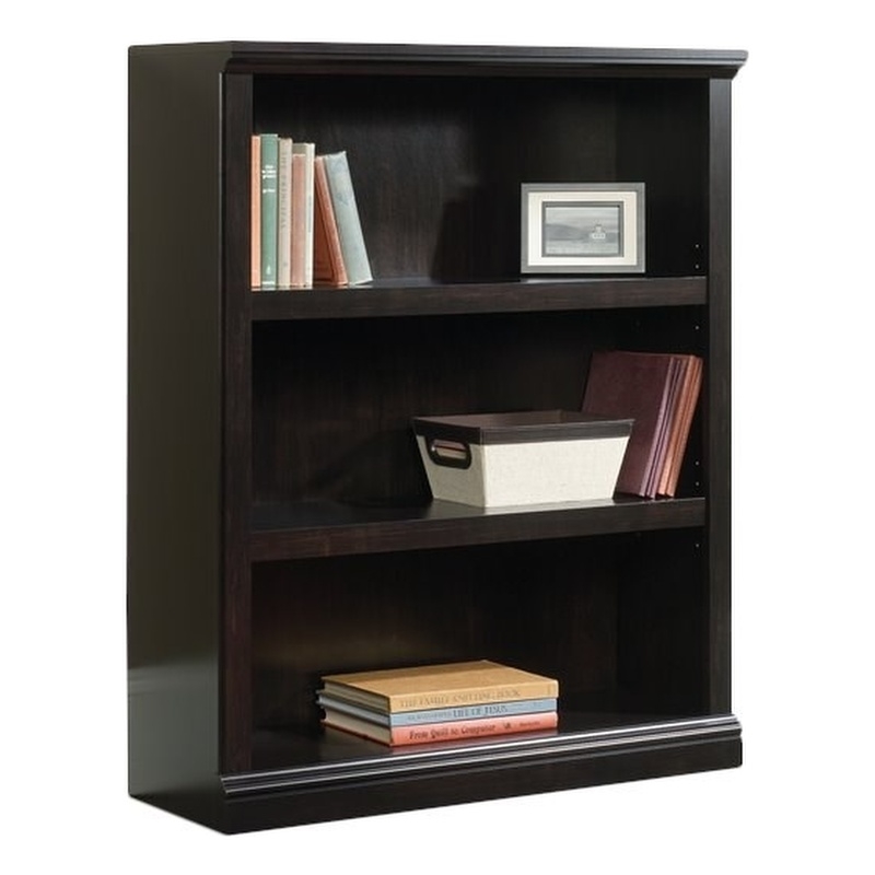 Pemberly Row 3 Shelves Transitional Wood Bookcase in Estate Black