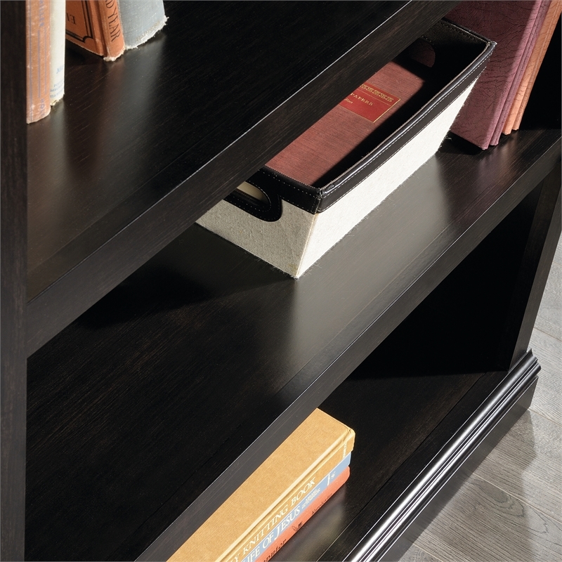 Pemberly Row 3 Shelves Transitional Wood Bookcase in Estate Black