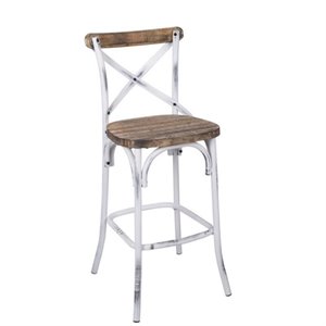 Pemberly Row 29&quot Transitional Metal Bar Stool in Walnut/Antique White