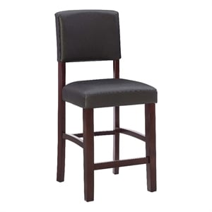 Pemberly Row 24.17&quot Faux Leather & Wood Counter Stool in Espresso/Brown