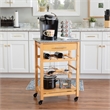 Pemberly Row Transitional Wood Kitchen Cart with Granite Top in Natural/Gray