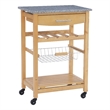Pemberly Row Transitional Wood Kitchen Cart with Granite Top in Natural/Gray