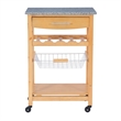 Pemberly Row Transitional Wood Kitchen Cart with Granite Top in Natural/Gray