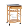 Pemberly Row Transitional Wood Kitchen Cart with Granite Top in Natural/Gray