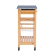 Pemberly Row Transitional Wood Kitchen Cart with Granite Top in Natural/Gray