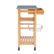 Pemberly Row Transitional Wood Kitchen Cart with Granite Top in Natural/Gray