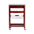 Pemberly Row Transitional Wood Kitchen Cart with Granite Top in Brown
