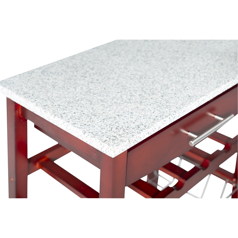 Pemberly Row Transitional Wood Kitchen Cart with Granite Top in Brown