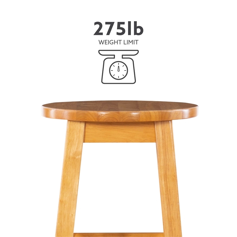 Pemberly Row Wood Bar Stool Chair in Brown With Round Seat & Footrest