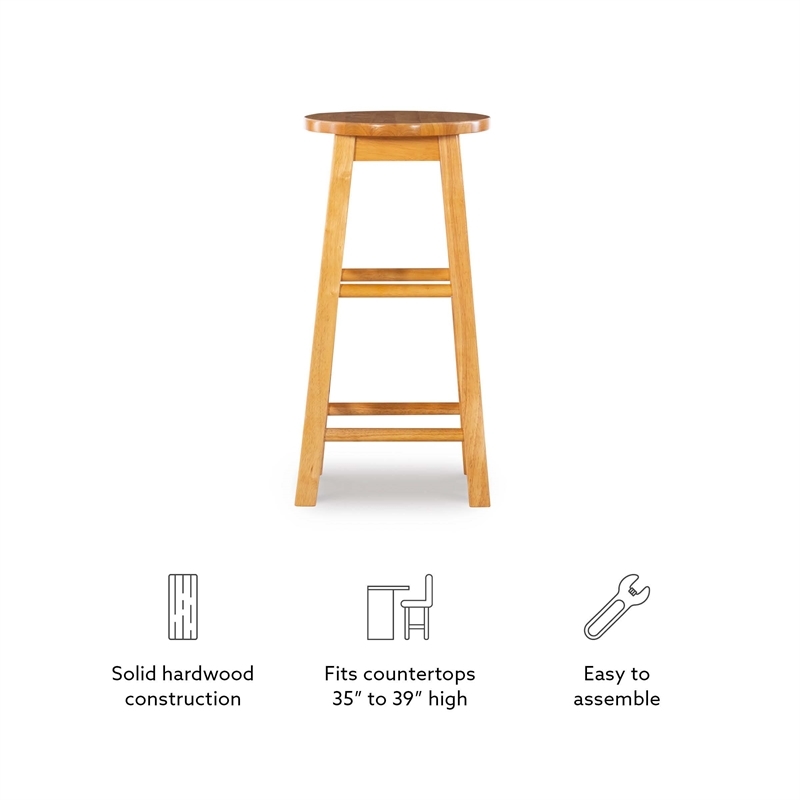 Pemberly Row Wood Bar Stool Chair in Brown With Round Seat & Footrest