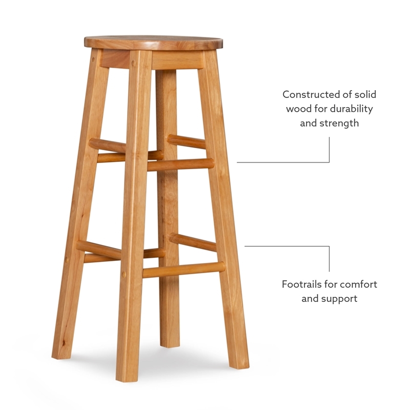 Pemberly Row Wood Bar Stool Chair in Natural With Round Seat & Footrest