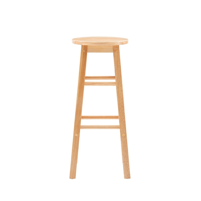 Pemberly Row Wood Bar Stool Chair in Natural With Round Seat & Footrest