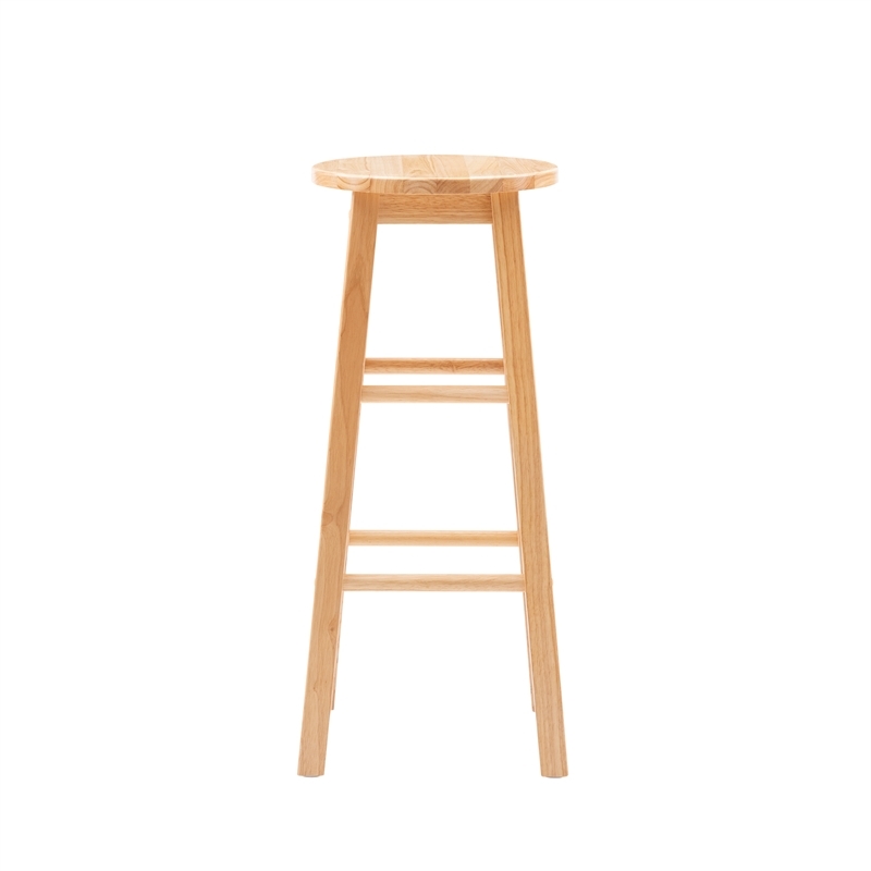 Pemberly Row Wood Bar Stool Chair in Natural With Round Seat & Footrest