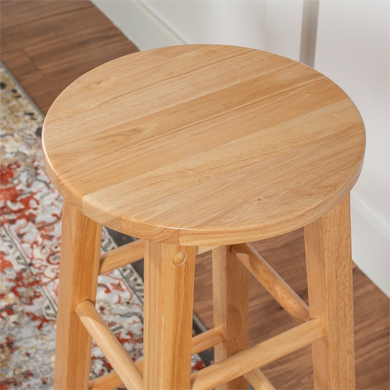 Pemberly Row Wood Bar Stool Chair in Natural With Round Seat & Footrest