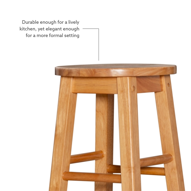 Pemberly Row Wood Bar Stool Chair in Natural With Round Seat & Footrest