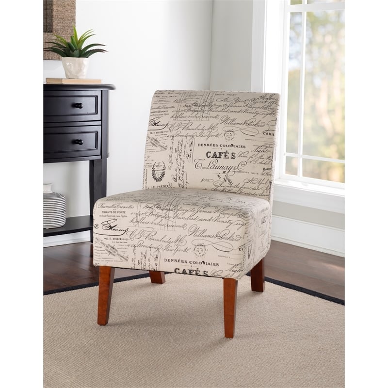 Pemberly Row 17.5'' Contemporary Fabric Script Slipper Chair in Beige