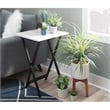 Pemberly Row 5-Piece Marble Folding Tray Table Set w/ Stand in White/Black