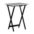 Pemberly Row 5-Piece Marble Folding Tray Table Set w/ Stand in White/Black