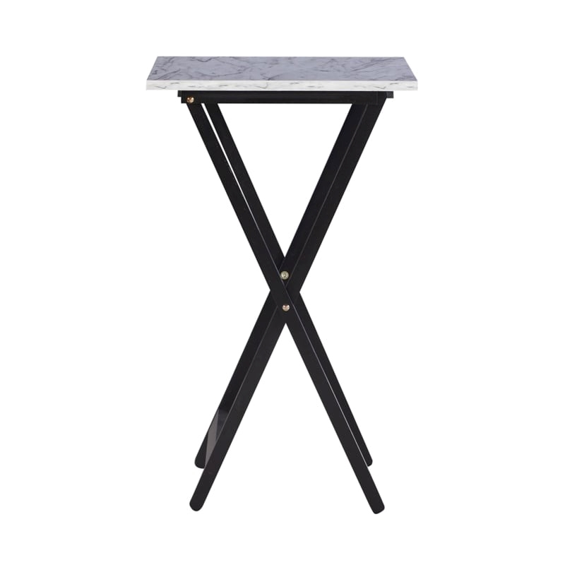 Pemberly Row 5-Piece Marble Folding Tray Table Set w/ Stand in White/Black