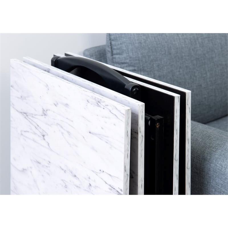 Pemberly Row 5-Piece Marble Folding Tray Table Set w/ Stand in White/Black