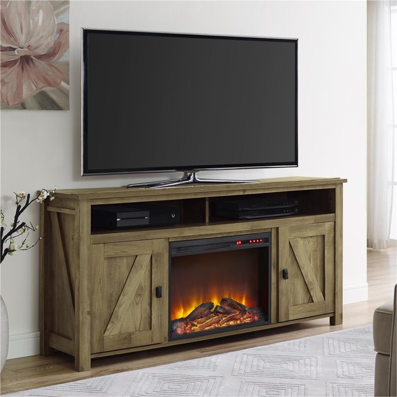 Pemberly Row 60'' Fireplace TV Stand in Light Pine