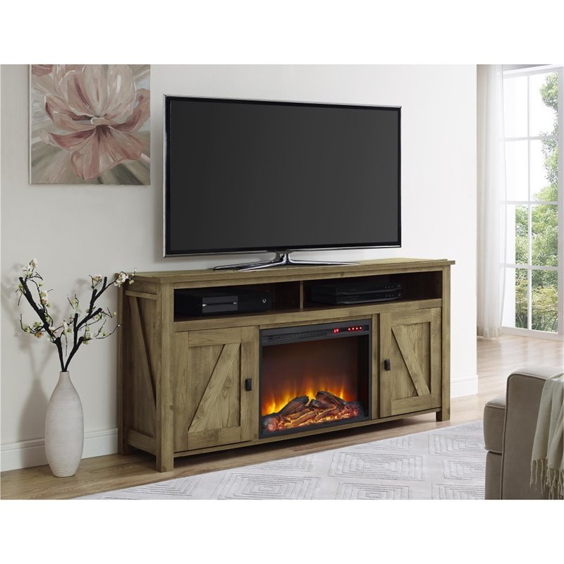 Pemberly Row 60'' Fireplace TV Stand in Light Pine