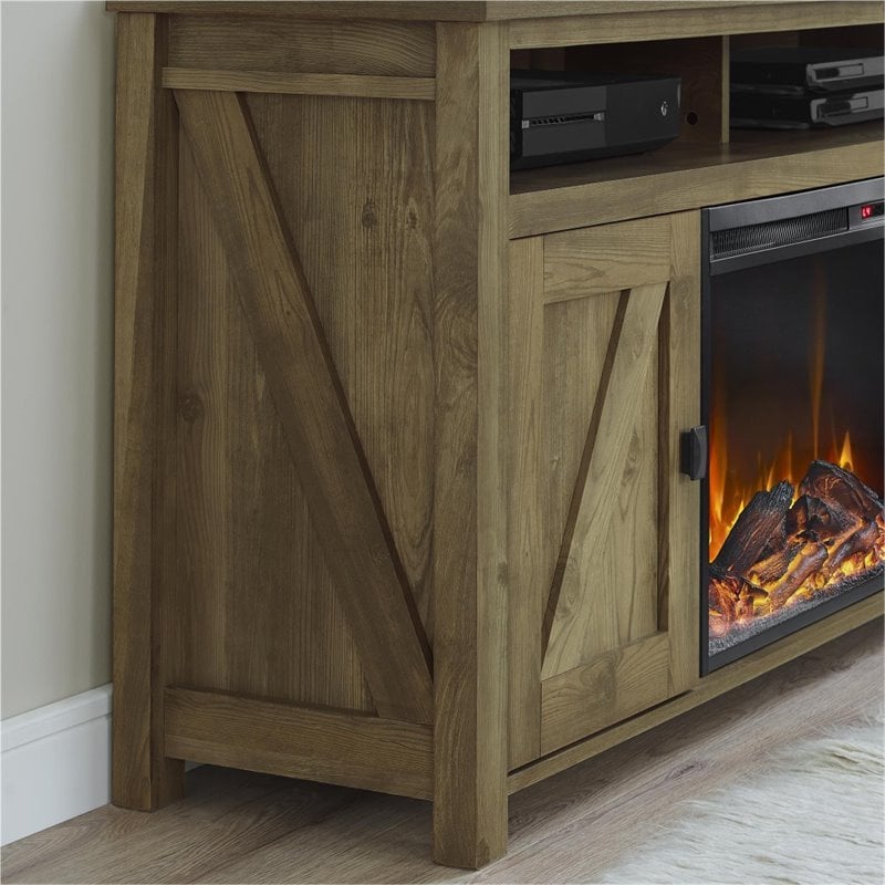 Pemberly Row 60'' Fireplace TV Stand in Light Pine