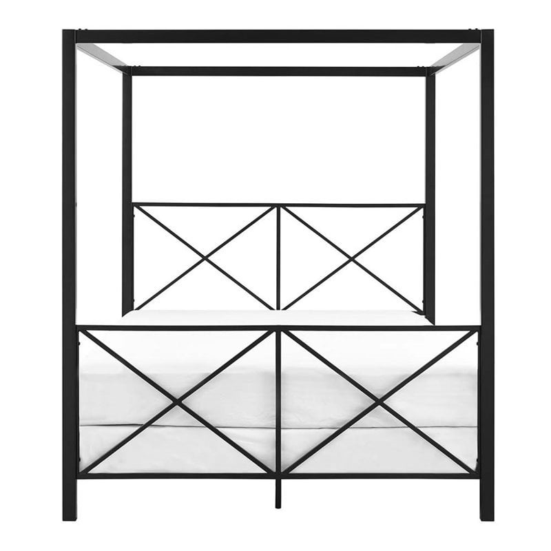 Pemberly Row Modern Queen Metal Canopy Bed in Black
