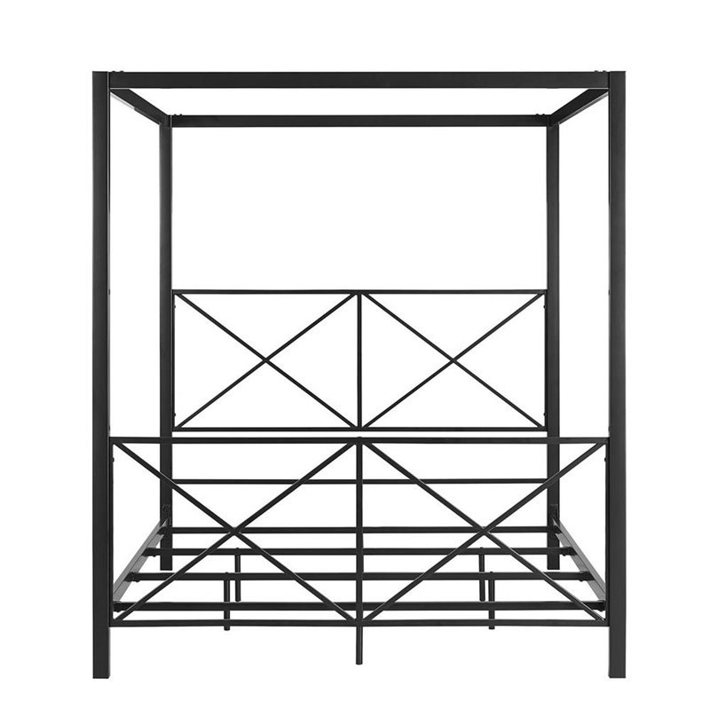 Pemberly Row Modern Queen Metal Canopy Bed in Black