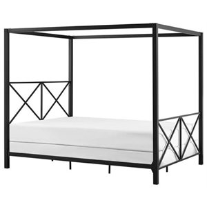 Pemberly Row Modern Queen Metal Canopy Bed in Black