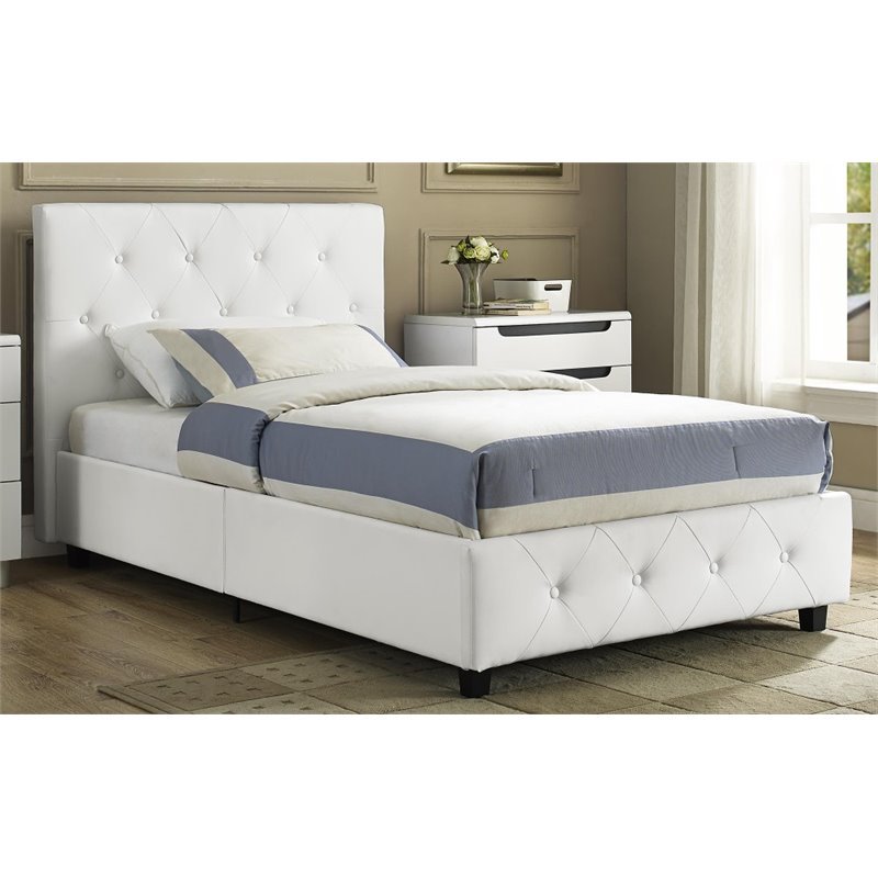 Pemberly Row Faux Leather Upholstered Twin Bed in White