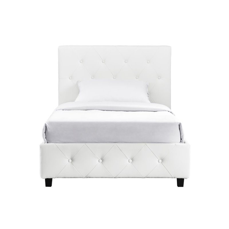 Pemberly Row Faux Leather Upholstered Twin Bed in White