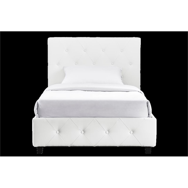 Pemberly Row Faux Leather Upholstered Twin Bed in White