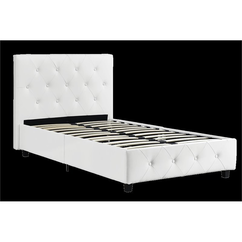 Pemberly Row Faux Leather Upholstered Twin Bed in White