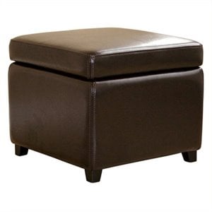 Pemberly Row Contemporary Square Leather Storage Ottoman in Dark Brown