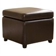 Pemberly Row Contemporary Square Leather Storage Ottoman in Dark Brown
