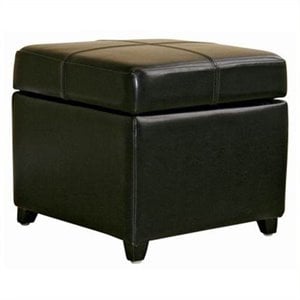 Pemberly Row Square Leather Storage Ottoman in Black
