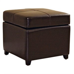 Pemberly Row Square Leather Storage Ottoman in Dark Brown