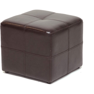 Pemberly Row Leather Cube Ottoman in Dark Brown