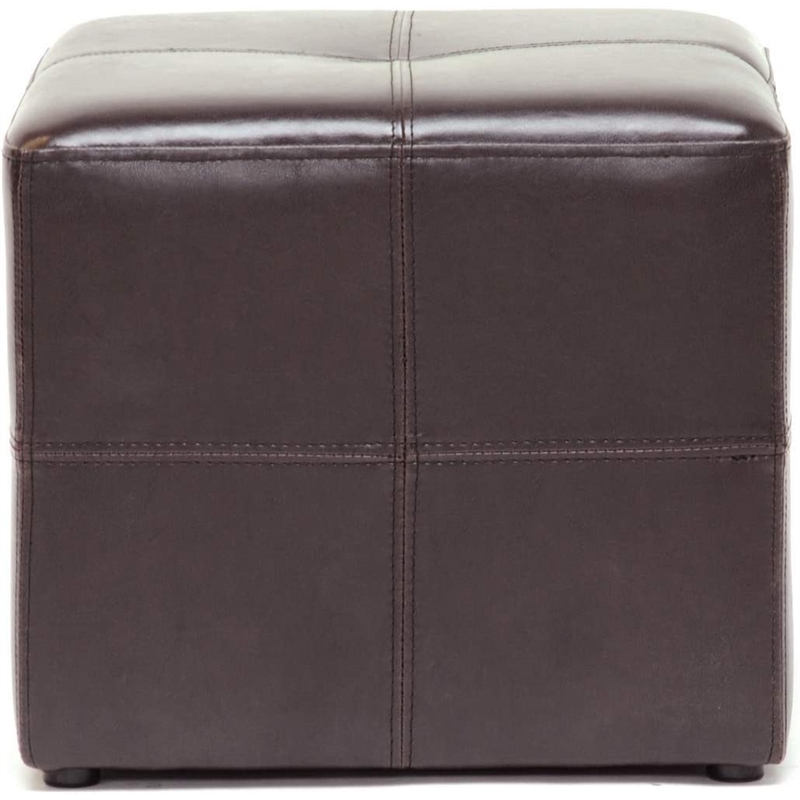 Pemberly Row Leather Cube Ottoman in Dark Brown