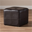 Pemberly Row Leather Cube Ottoman in Dark Brown