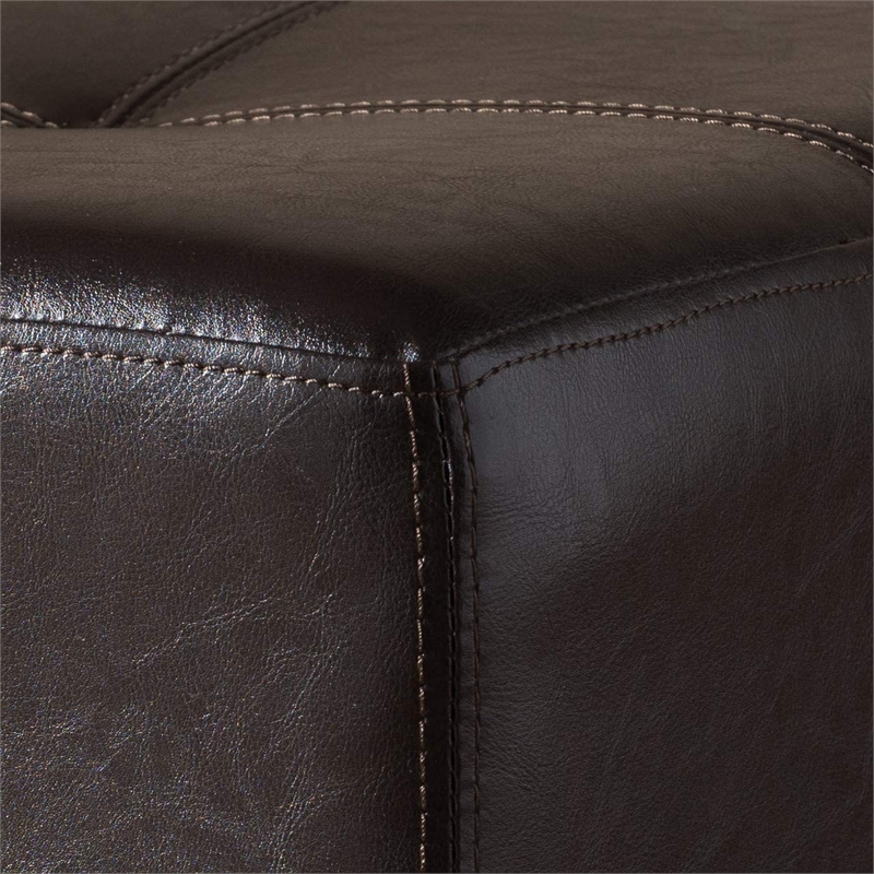 Pemberly Row Leather Cube Ottoman in Dark Brown