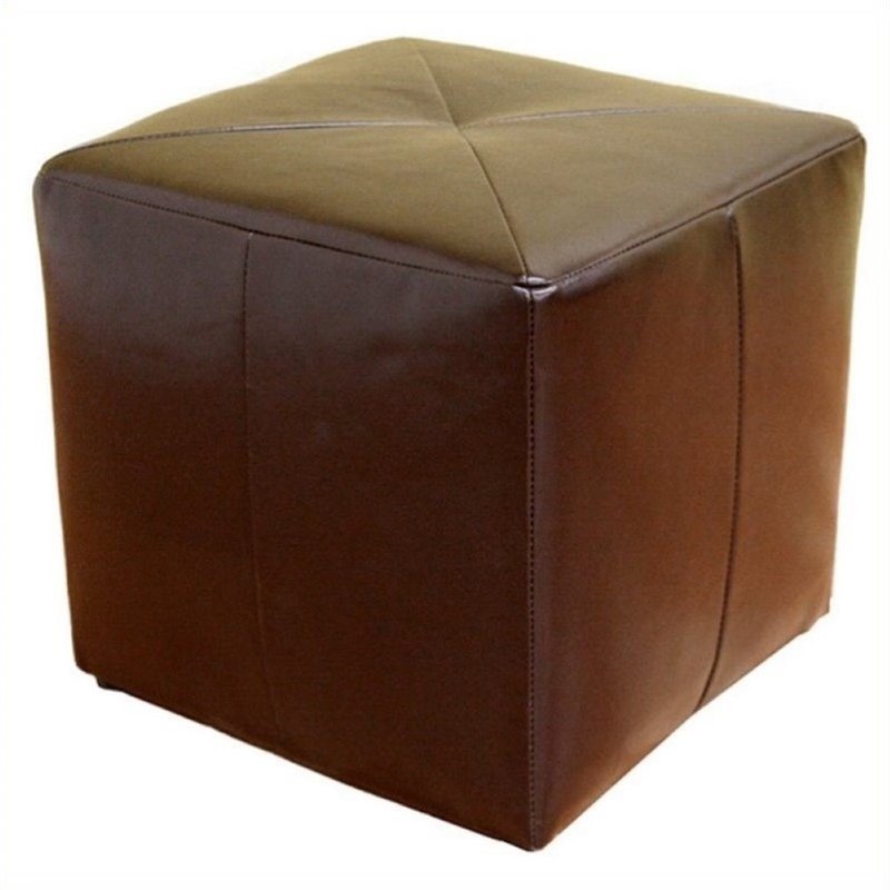 Pemberly Row Leather Cube Ottoman in Dark Brown